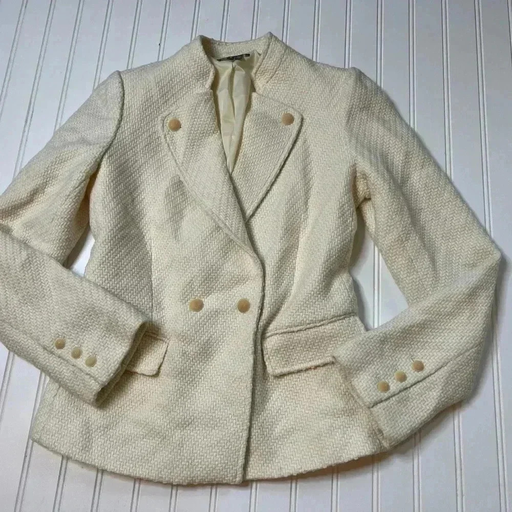 VINCE Women’s Tipo White Military Boucle Textured Wool Blend Jacket $595 6 948